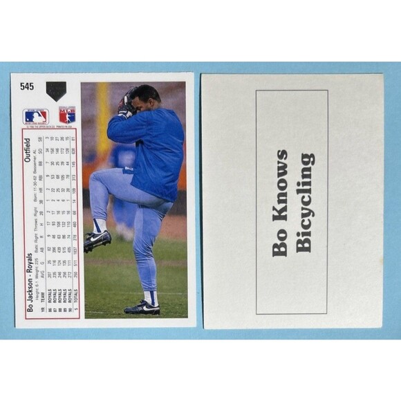 1991 Upper Deck , KC Royals Bo Jackson #545  + 1990 Broders Bo Knows Bicycling - Picture 4 of 4